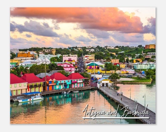 Antigua and Barbuda Travel Poster Wall Art | St. John's Antigua Home Decor | Antigua Skyline Print | Tropical  Antigua Hanging Photo Present