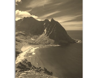 Vintage Lofoten Islands Norway Poster: Sepia Tone Nature Print