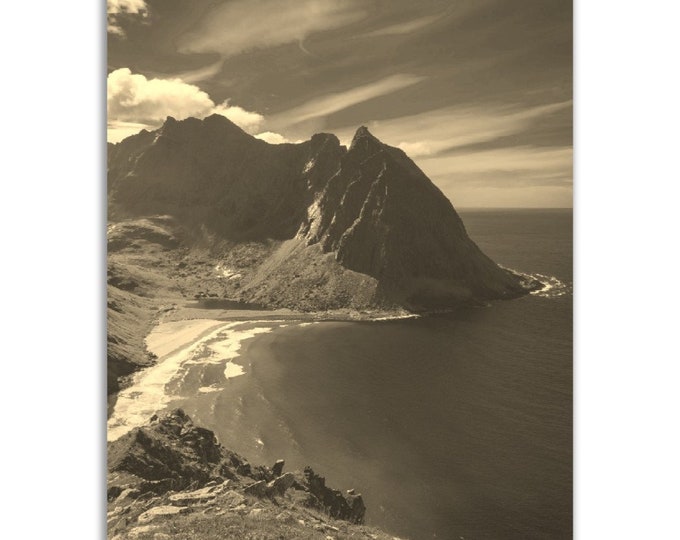 Vintage Lofoten Islands Norway Poster Print | Retro Norway Sepia Photo Gift | Lofoten Islands Wall Art Nature Home Decor | Vertical Poster