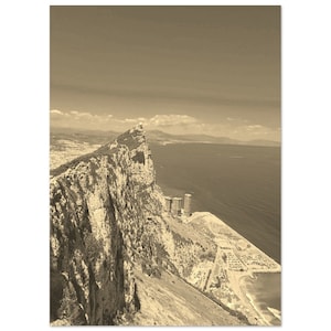 Vintage Gibraltar Poster | Retro Gibraltar Sepia Print | Gibraltar Mountain Wall Art Home Decor | Vertical Gibraltar Sea Coast Travel Photo