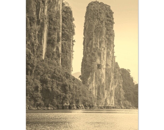Vintage Ha Long Bay Vietnam Poster | Retro Ha Long Bay Coastal Sepia Print | Tropical Ha Long Bay Wall Art Home Decor Travel Photo Present