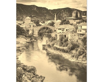 Vintage Mostar Travel Poster: Bosnia Herzegovina Retro Wall Art