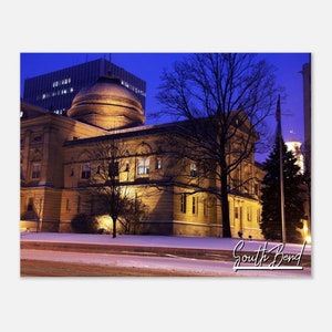 South Bend Cityscape Indiana Poster Print Wall Art | South Bend Home Decor Gift Prints Collectibles | South Bend IN Horizontal Travel Photo