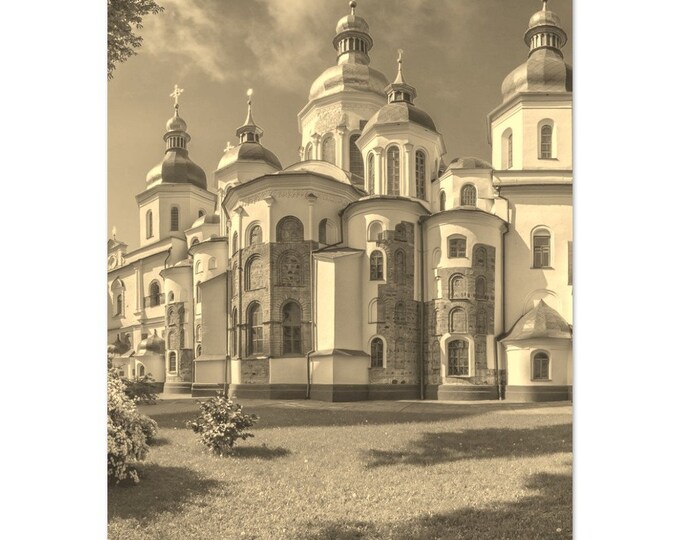 Vintage Kiev Ukraine Poster | Retro Kiev Cathedral Sepia Print | Kiev Church Wall Art Home Decor | Vertical Skyline Kiev Travel Photo Gift