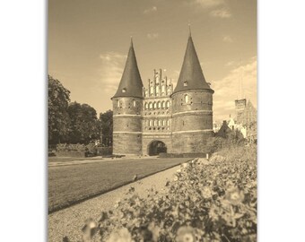 Lubeck Poster Germany Vintage Print | Retro Lubeck Castle Sepia Photo Gift | Lubeck Wall Art Home Decor | Vertical Lubeck Travel Souvenir