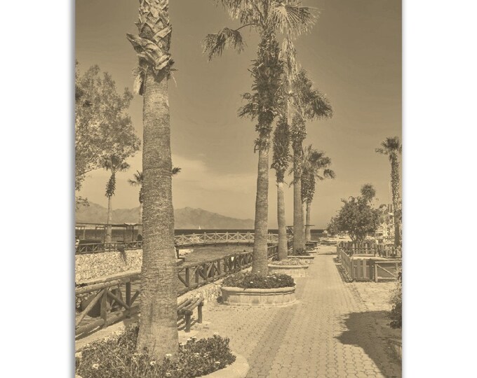 Marmaris Poster Vintage Turkey Print | Retro Harbor Sepia Photo Gift | Marmaris Wall Art City Palm Trees Home Decor | Vertical Photography