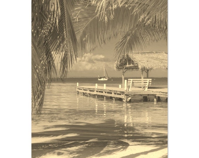 Vintage Ambergris Caye Belize Travel Poster Print Wall Art | Retro Ambergris Caye Home Decor | Ambergris Caye Print Vertical Sepia Photo