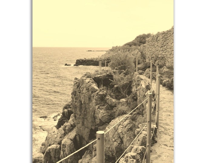 Vintage Antibes France Poster Coast Print | Retro Antibes Black White Sepia Photo Gift | Antibes Beach Wall Art Home Decor | Vertical Poster