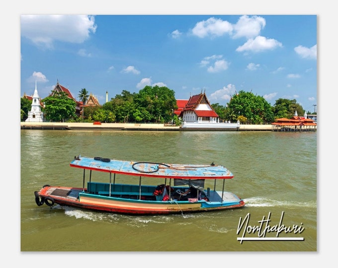 Nonthaburi Klang Kret Thailand Travel Poster Wall Art | Nonthaburi Home Decor | Nonthaburi Digital Print Wooden Boat | Nonthaburi Photo Art