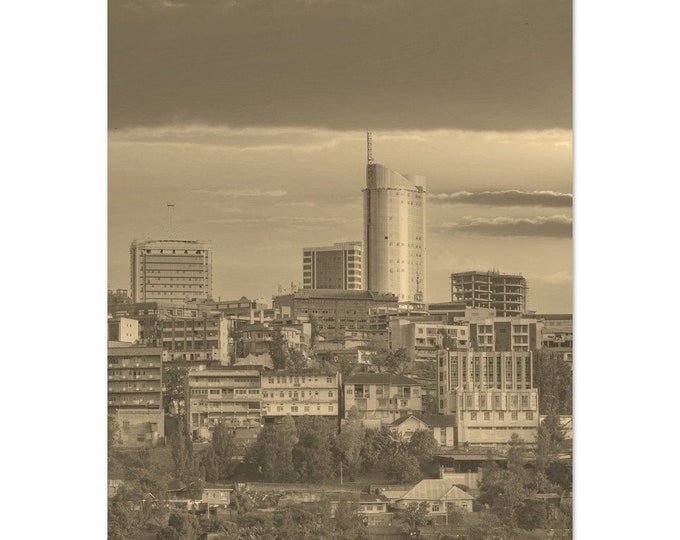 Vintage Kigali Rwanda Travel Poster Print Wall Art | Retro Kigali Town Home Decor | Kigali City Skyline Print Vertical Sepia Photo Present