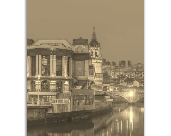 Vintage Bilbao Spain Poster Print | Retro Historical Bilbao Black White Sepia Photo Gift | Bilbao Wall Art Home Decor | Vertical City Poster