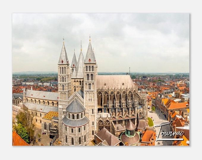 Tournai Belgium Travel Poster Wall Art | Tournai Notre-Dame Towers Home Decor | Tournai Cathedral Town Print | Tournai Horizontal Photo