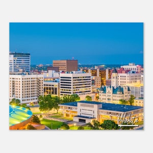 Wichita Kansas Skyline Poster Print Wall Art | Wichita Cityscape Home Decor Gift Prints Collectibles | Wichita KS US Horizontal Travel Photo