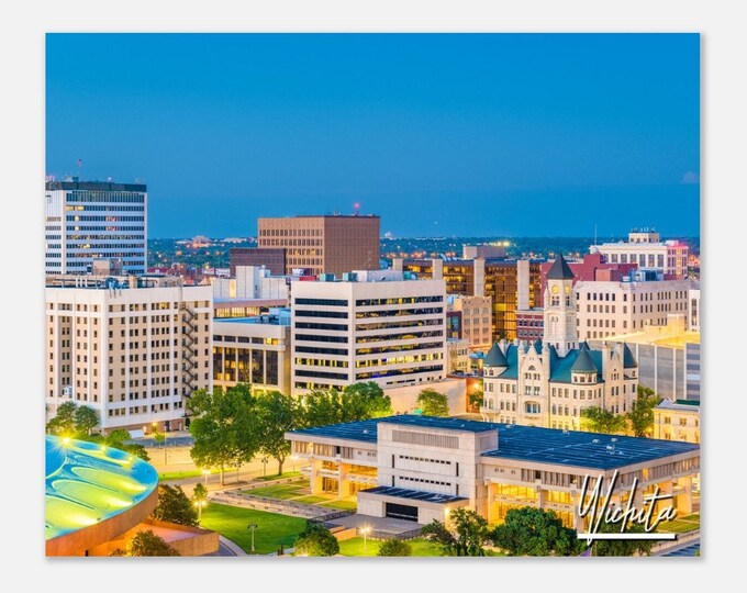 Wichita Kansas Skyline Poster Print Wall Art | Wichita Cityscape Home Decor Gift Prints Collectibles | Wichita KS US Horizontal Travel Photo