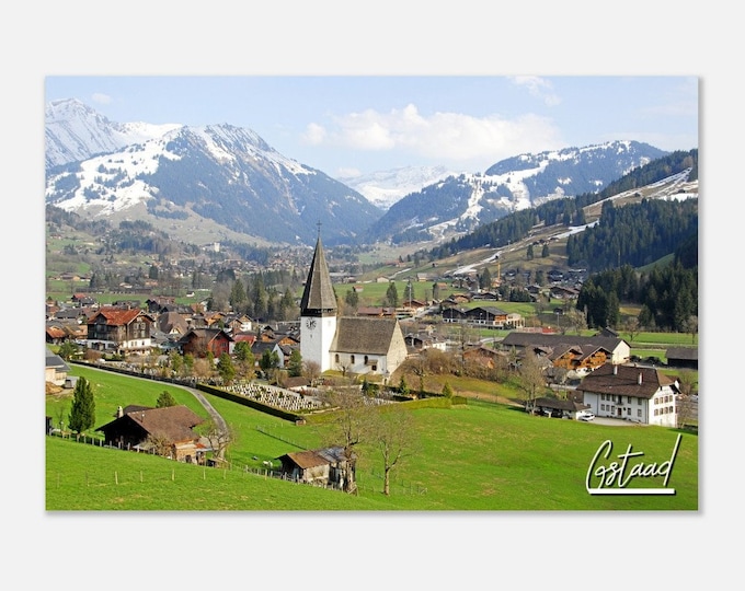 Gstaad Switzerland Poster Wall Art | Gstaad  Church Home Decor | Gstaad Village Digital  | Gstaad Mountain Horizontal | Gstaad  Travel Photo