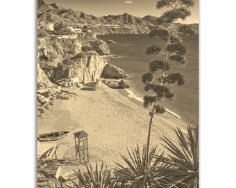 Nerja Spain Vintage Poster: Retro Beach Sepia Print