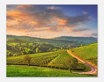 Piedmont Italy Sunset Print: Vineyard Landscape Wall Art