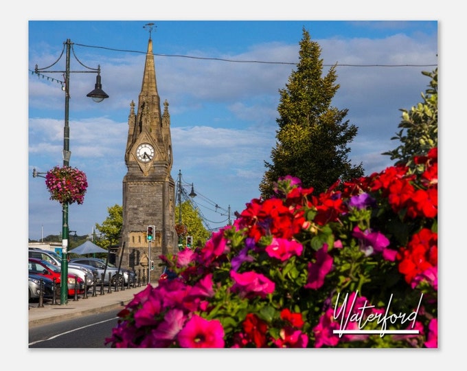 Waterford Ireland Travel Poster Wall Art | Waterford Clock Tower Home Decor | Waterford Flower Print | Waterford Historic City Hanging Photo