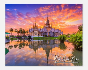 Wat None Kum Thailand Travel Poster Wall Art | Wat None Ku Wat Thai Home Decor Print | Wat None Kum Sunset | Wat None Kum Hangings Photo