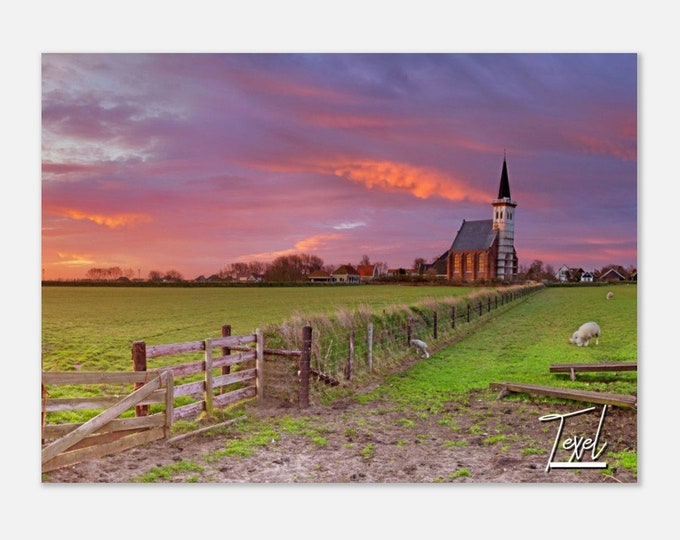 Texel Netherland Travel Poster Wall Art | Texel Home Decor | Texel Church Den Hoorn Print | Texel Sunrise Horizontal | Texel Sheep Photo