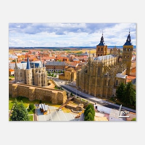 Leon Spain Travel Poster Wall Art | Leon Episcopal Palace Home Decor | Leon City Digital Print | Leon Skyline Horizontal Hanging Photo Gift