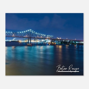 Baton Rouge Louisiana Evening Poster Print Wall Art | Baton Rouge Bridge Home Decor Prints | Baton Rouge LA USA Horizontal Travel Photo
