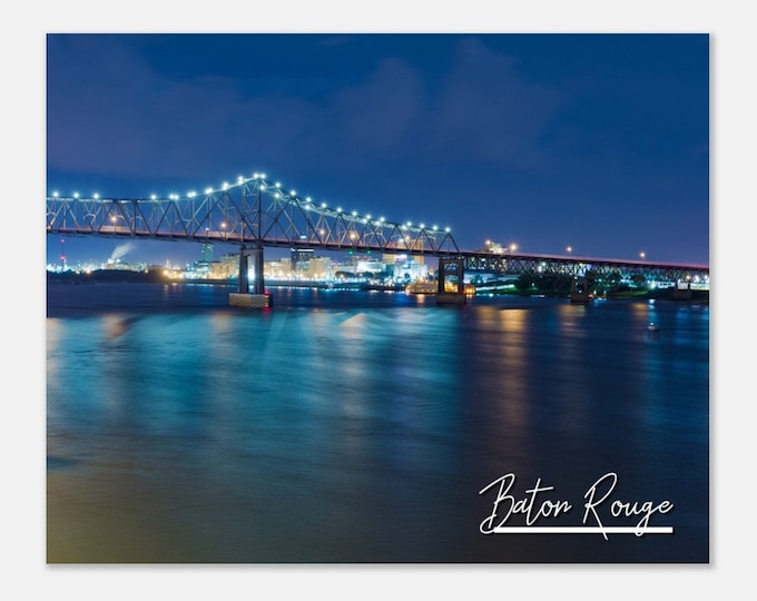 Baton Rouge Louisiana Evening Poster Print Wall Art | Baton Rouge Bridge Home Decor Prints | Baton Rouge LA USA Horizontal Travel Photo