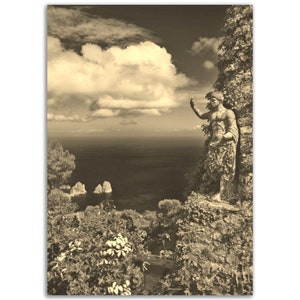 Capri Italy Poster Vintage Print | Retro Capri Summer Sepia Photo Gift | Mountain Cliff Wall Art Home Decor | Vertical Capri Travel Photo