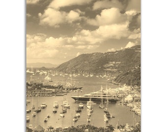 Vintage Saint-Barthelemy Harbor Poster: Retro Sepia Travel Print