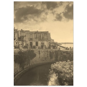 Vintage Syracuse Italy Travel Poster Print Wall Art | Retro Syracuse Coast Home Decor | Syracuse City Print Vertical | Syracuse Sepia Photo