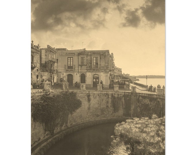 Vintage Syracuse Italy Travel Poster Print Wall Art | Retro Syracuse Coast Home Decor | Syracuse City Print Vertical | Syracuse Sepia Photo
