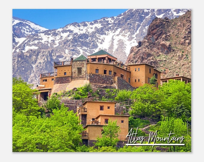 Atlas Mountains Morocco Travel Poster Wall Art | Atlas Mountains Home Decor | Atlas Mountains Kasbah du Toubkal Horizontal Print Photo Gift