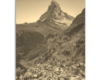 Vintage Zermatt Poster: Retro Sepia Swiss Alps Print