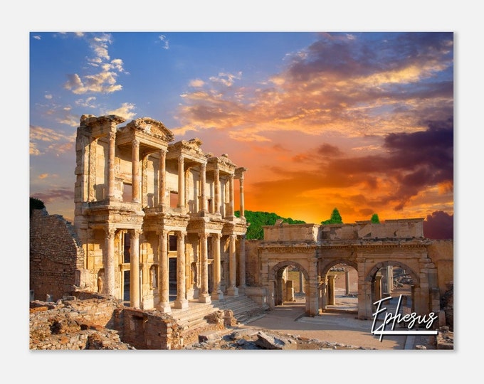 Ephesus Turkey Travel Poster Print Wall Art | Ephesus Ancient Ruins Home Decor | Ephesus Sunset Print Horizontal | Ephesus Colorful Photo