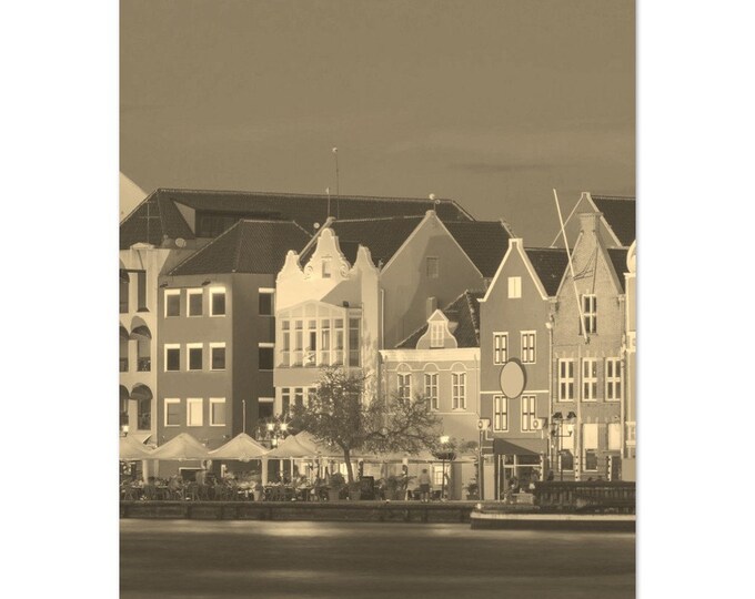 Vintage Willemstad Curacao Travel Poster Print Wall Art | Retro Tropical Willemstad Home Decor | Willemstad City Coast Vertical Sepia Photo