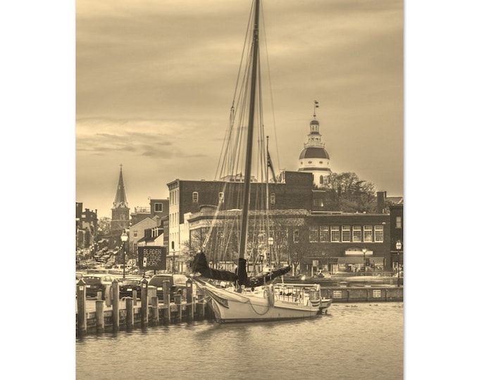 Vintage Annapolis Maryland Travel Poster Print Wall Art | Retro Annapolis Home Decor | Annapolis Sailboat Coast | Annapolis Sepia Photo Gift