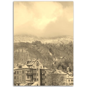 Vintage Innsbruck Austria Poster Print | Mountain Winter Skiing Black White Sepia Photo Gift | Innsbruck Wall Art Home Decor Vertical Poster