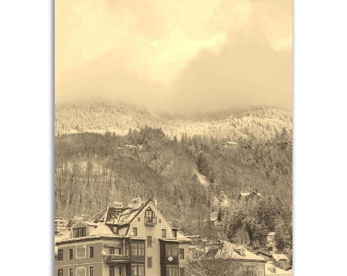 Vintage Innsbruck Austria Poster Print | Mountain Winter Skiing Black White Sepia Photo Gift | Innsbruck Wall Art Home Decor Vertical Poster