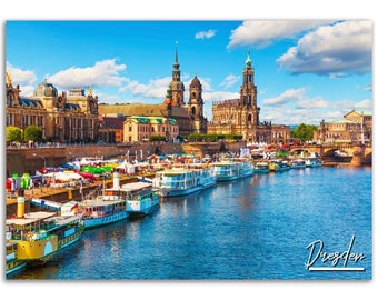 Dresden Duitsland posterprint: Elbe rivier stadsgezicht muurkunst