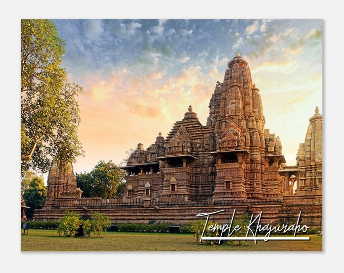 Khajuraho Temple India Travel Poster Wall Art | Khajuraho Home Decor | Khajuraho Madhya Pradesh Print Horizontal | Khajuraho Skyline Photo