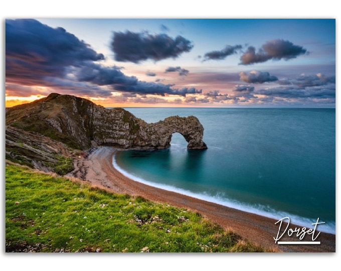 Dorset Poster England Print Wall Art | Dorset Photo Coastline Sunset Decoration | Dorset Traveler Gift | England UK Dorset Horizontal Photo
