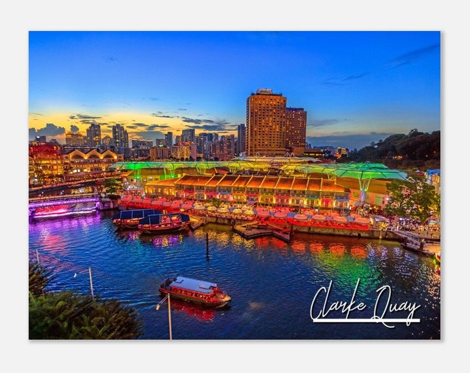 Clarke Quay Singapore Poster Print Wall Art | Clarke Quay Home Decor | Clarke Quay Print Riverside Horizontal | Clarke Quay Travel Photo