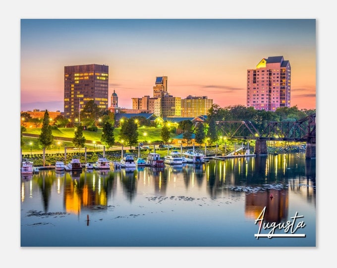 Augusta Georgia Poster Print Wall Art | Augusta Cityscape Skyline Home Decor Gift Hangings | Augusta GA USA Horizontal Travel Photo Print