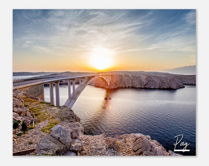 Pag Croatia Travel Poster Wall Art | Pag Sunset Home Decor | Island of Pag Digital Print | Pag Bridge Horizontal | Pag Hangings Photo Gift