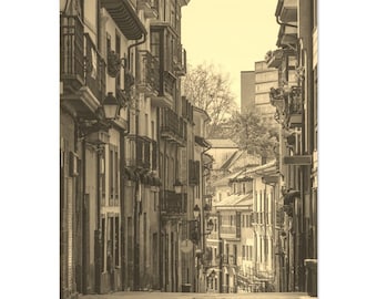 Vintage Oviedo Spain Street Travel Poster Print Wall Art | Retro Oviedo Building Home Decor | Oviedo Print Vertical | Oviedo Sepia Photo