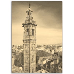 Valencia Spain Poster Vintage Print | Retro Valencia Cityscape Sepia Photo Gift | Valencia Wall Art Home Decor | Vertical Travel City Photo
