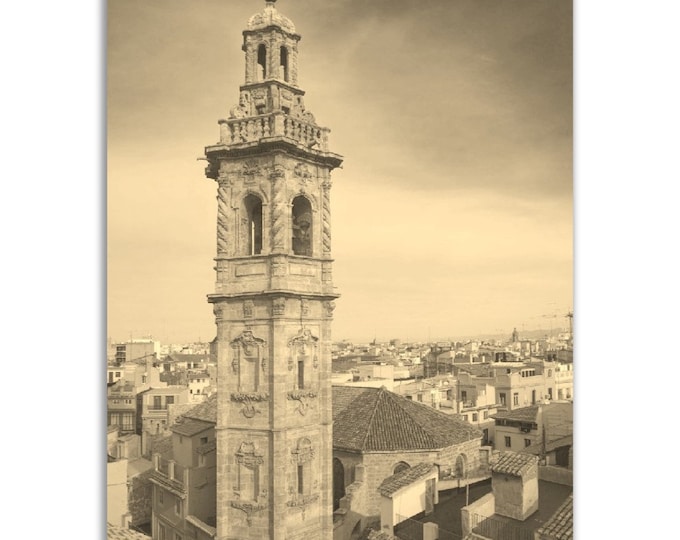 Valencia Spain Poster Vintage Print | Retro Valencia Cityscape Sepia Photo Gift | Valencia Wall Art Home Decor | Vertical Travel City Photo