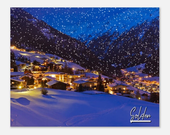 Solden Austria Snowing Travel Poster Wall Art | Solden Winter Home Decor | Solden Mountain Digital Print | Solden Horizontal | Solden Photo
