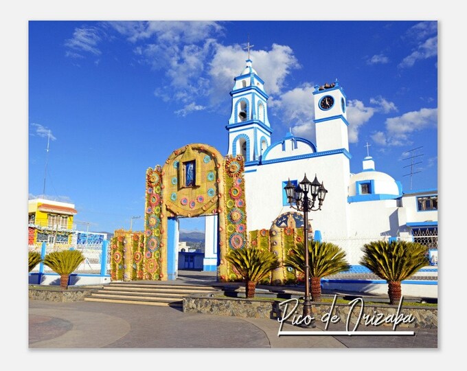 Pico de Orizaba Mexico Travel Poster Wall Art | Pico de Orizaba Home Decor Colorful Church Print | Pico de Orizaba Horizontal  Photo Gift