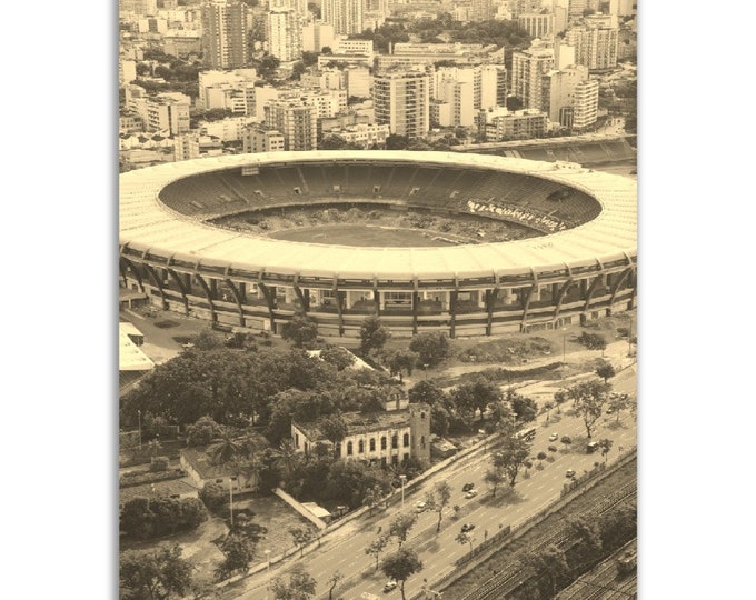 Rio de Janeiro Brazil Poster Vintage Print | Retro Rio Football Soccer Stadium Sepia Photo Gift | Brazil Wall Art Home Decor Vertical Photo